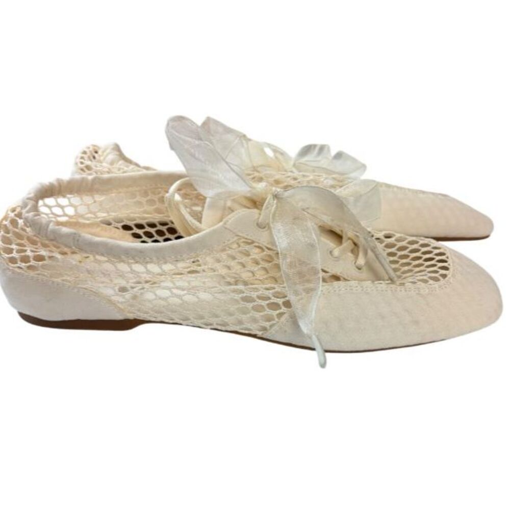 VIVAIA Cristina Sneakerina Square-Toe Lace-Up Mesh Ballet Flats Size EU37/US 6.5 - Picture 2 of 11